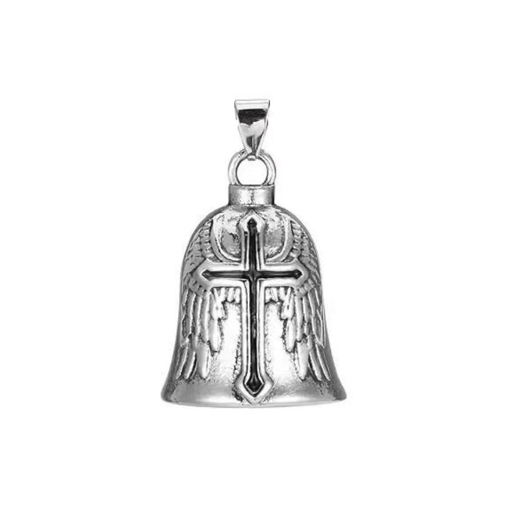 Retro Motorcycle Guardian Bell 3D Design Evil Spirit Trap Bell Vintage Cross Pendant Bell  Men