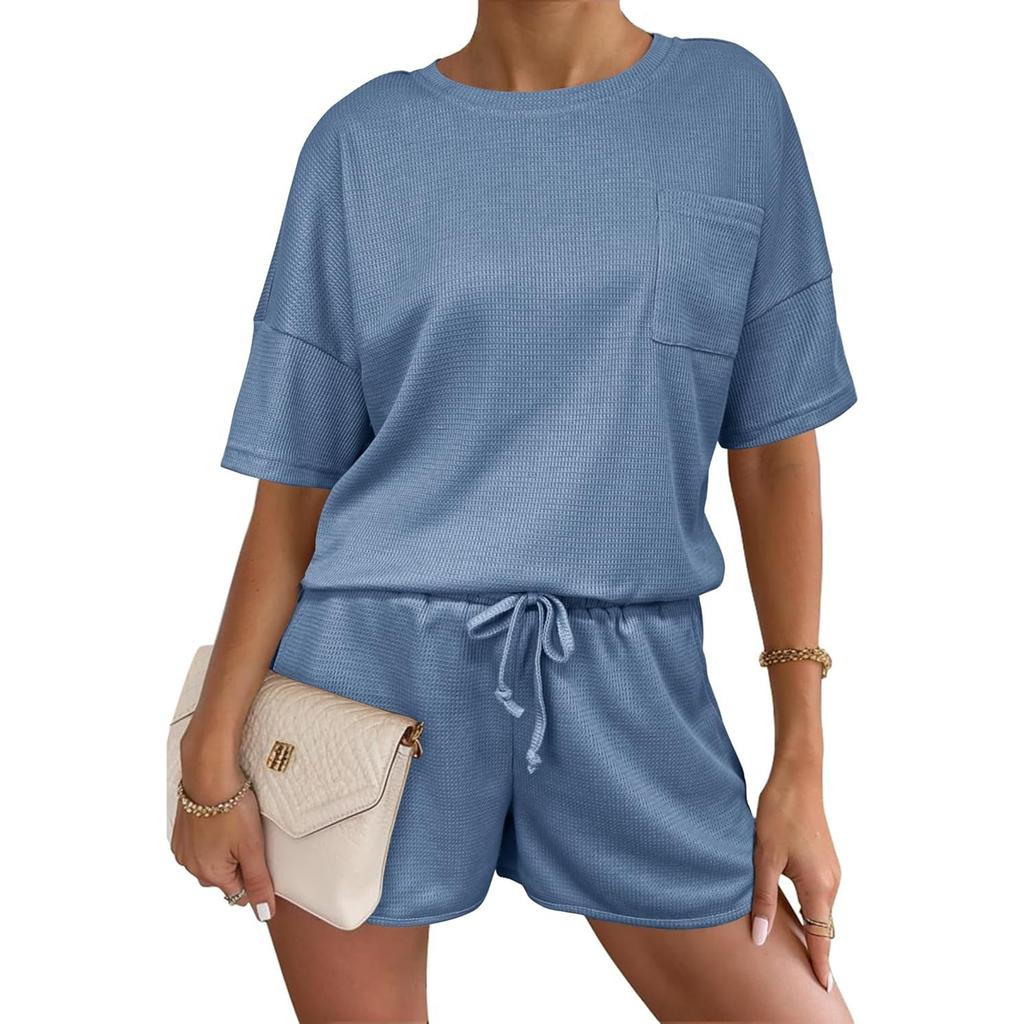 Women's Fashionable Loose-Fit Short-Sleeve Top + Shorts Casual Two-Piece Set