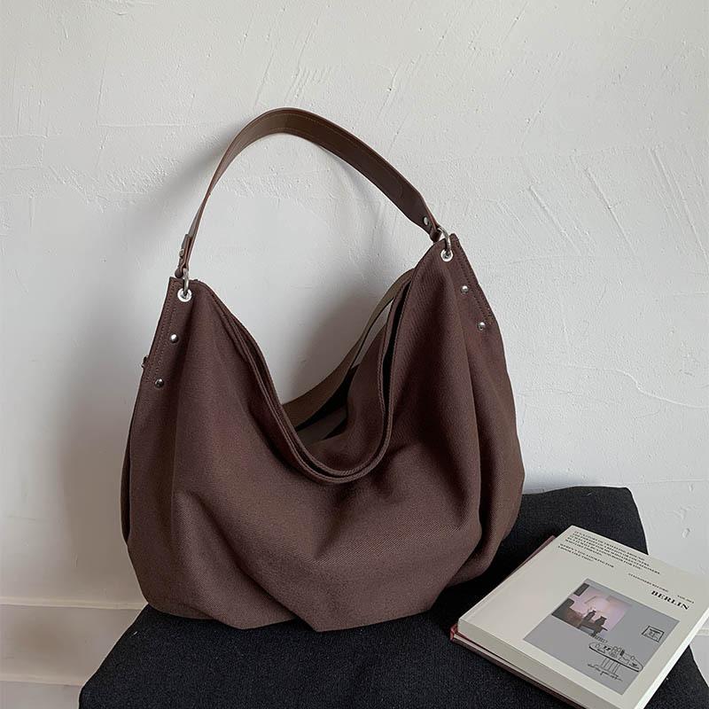 Large capacity canvas bag women's autumn and winter versatile new casual pleated shoulder crossbody commuter tote bag