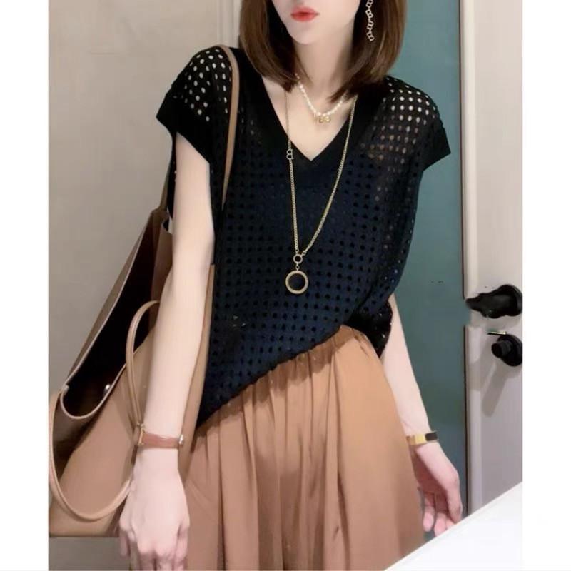 

Ажурный жилет Трикотажная женская летняя новая модель с V-образным вырезом Sense Spice Girl Network Красный тонкий универсальный топ One size