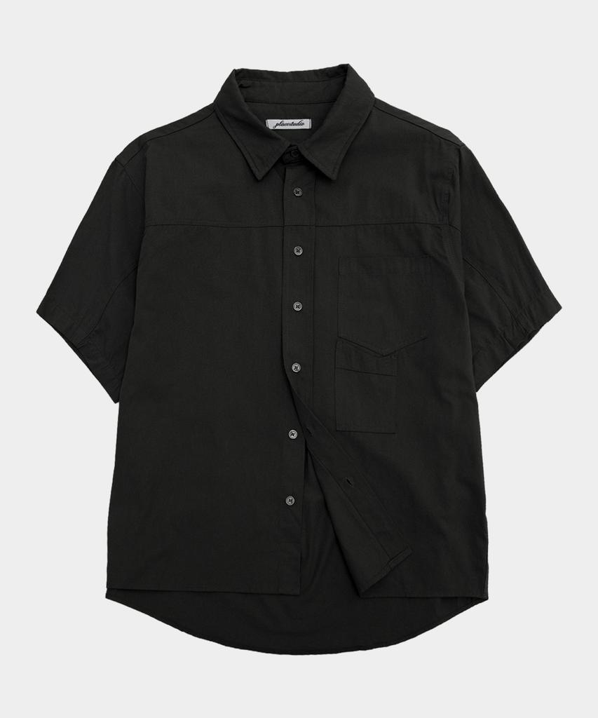 PLACESTUDIOMAN Essential City Boy Pigment Pocket Collar Oversized Cotton Basic Short Sleeve Shirt_2 Colors