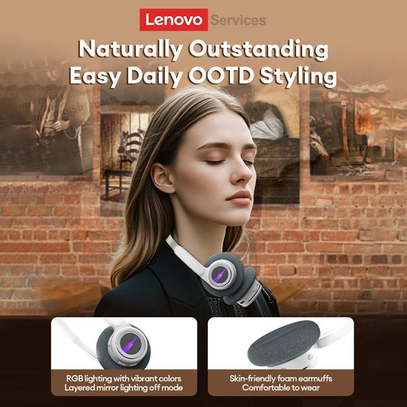 Original Lenovo LS113 On-Ear Bluetooth 6.0 Headphones 30H Battery ENC Noise Reduction Wireless Headset RGB Light Stylish Retro Earphones New