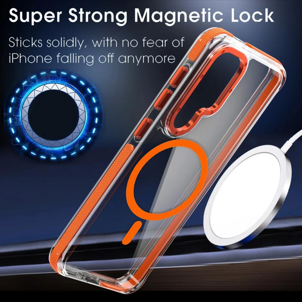 Luxury Magsafe Wireless Charge Clear Phone Case  for Samsung Galaxy S24 S23 S25 Ultra Plus Magnetic Shockproof Transparent Cover