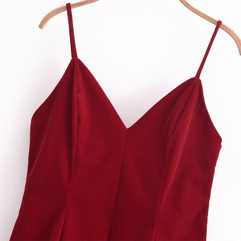 2025 Spring Women's Slim V-Neck Corduroy Suspender Dress