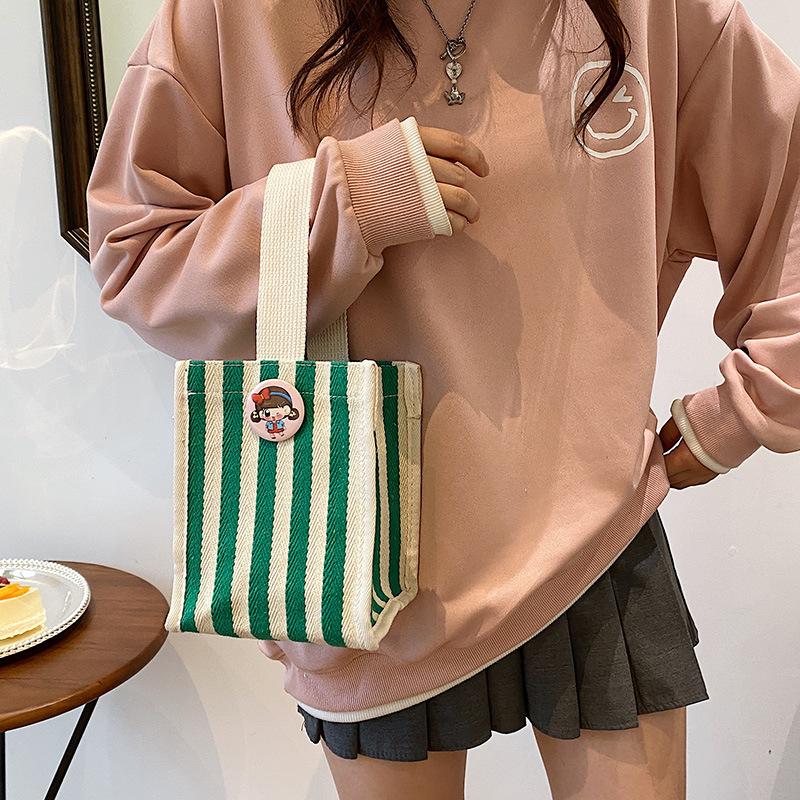 Canvas Bag New Women's Bag Fashion Striped Handbag Change Bag Small Square Bag