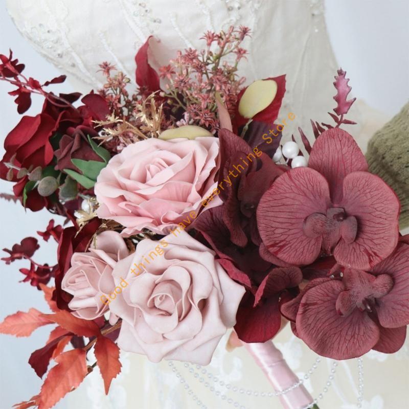 Bridal Bouquets for Wedding Party, Artificial Rose Wedding Bouquet with Pearl 55KF