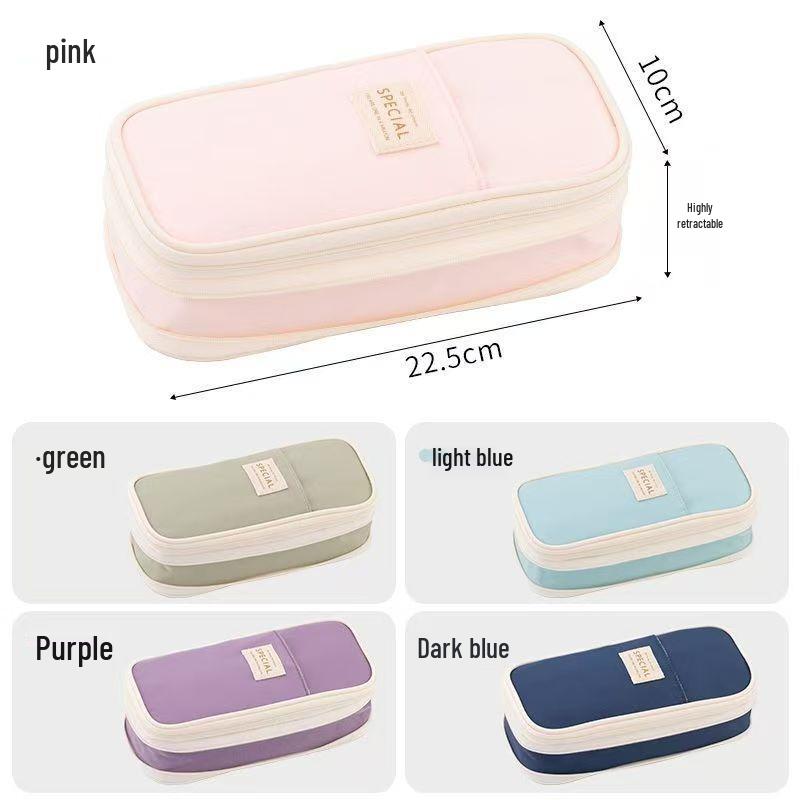 Student Art Style Large Capacity Multi-functional Solid Color Pencil Case