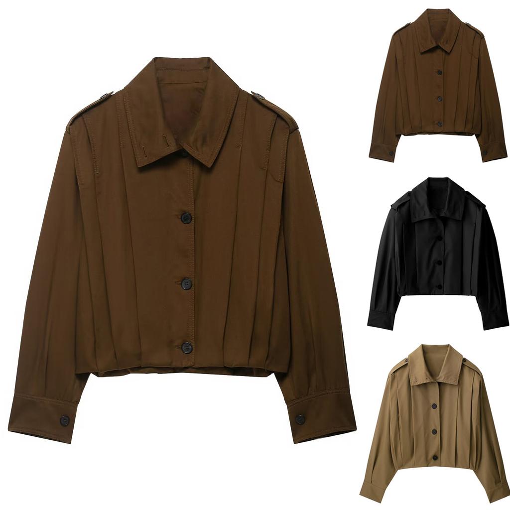 Ladies' Fashionable Short Sleeved Button Up Jacket Jacket