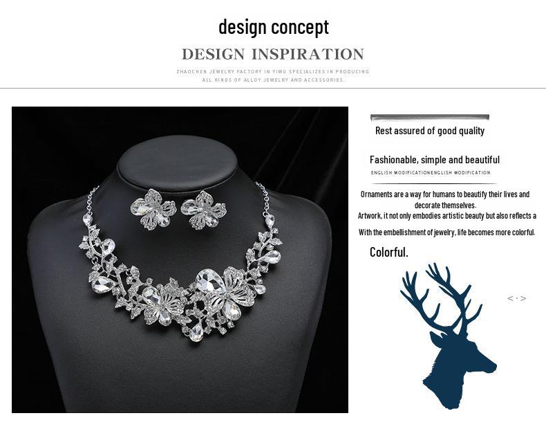 Conjunto de Collar y Pendientes Statement Europeo y Americano - Moda para Mujer Cadena de Aleación y Accesorios Nupciales Florales