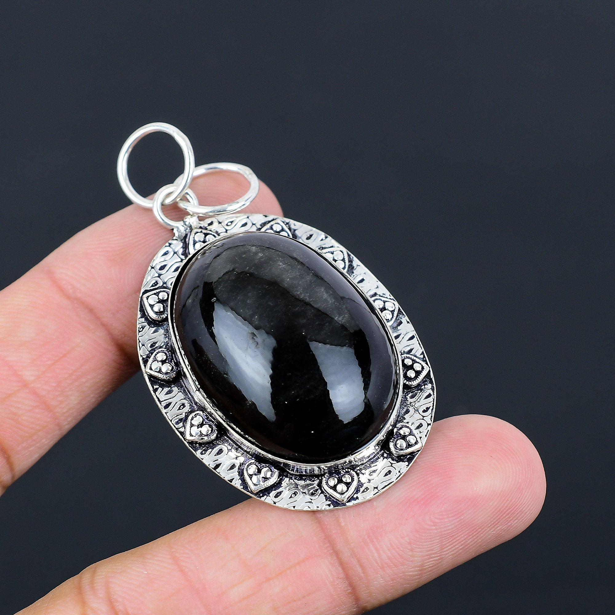 Friendship Day Deal Oval Natural Obsidian Eye 925 Silver Elegant Pendant Jewelry