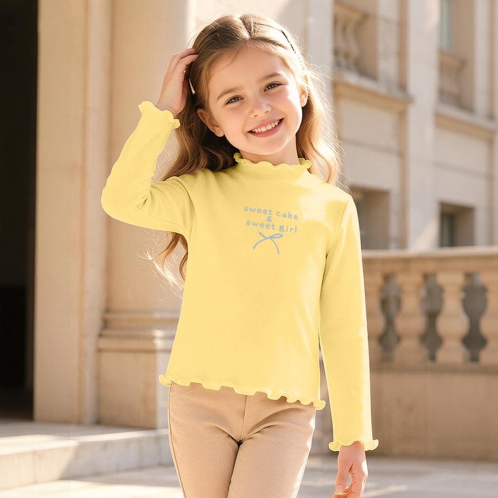 Girls' Fashion High Neck Long Sleeve Top for Casual Everyday Wear