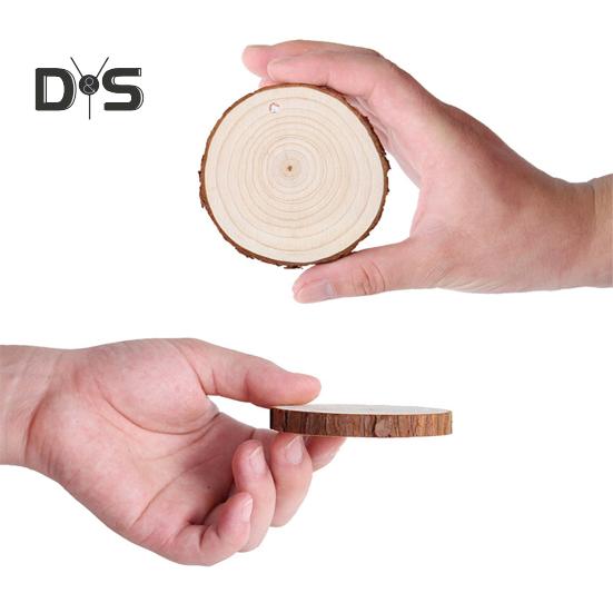 Natural Wood Tree Discs 9-10cm Pre-Drilled Wooden Discs 1cm Thick Smooth Wood Slices for DIY Crafts Wedding Wall Decorations