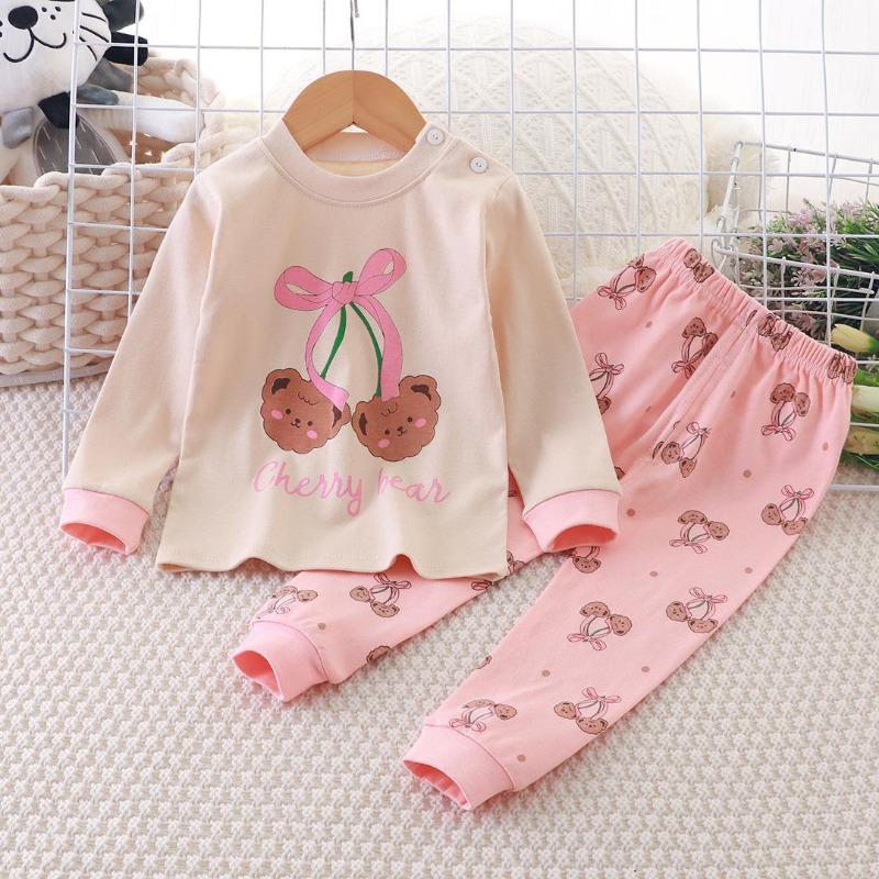 Winter Kids Long Sleeve O Neck T Shirt Pants Set Casual Baggy 2pcs Suit Cotton Cartoon Printes Outfit