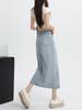 Women's High-Waist Blue Lyocell Denim Skirt, Summer 2026, Mid-Length A-Line with Front Slit