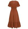 Women Spring Solid Color V-Neck Short Lotus Leaf Sleeve Dress Summer Casual A-Line High Waist Long Dresses S-XL