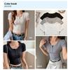 Design Sense Summer Button Crew Neck Front Shoulder Short Sleeve T-shirt Korean Version Women's Short Bottoming Shirt Spice Girls Internet Celebrity T