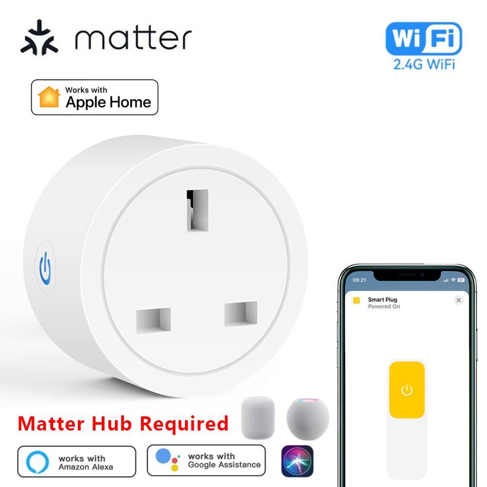 Matter UK Plug WiFi Smart Socket 16A Mini Home Outlet App Remote Control Voice Function Work with HomeKit Alexa Google Home Siri