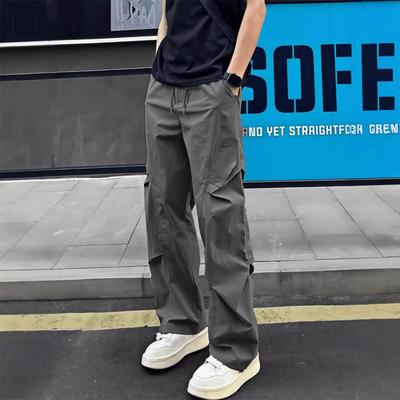Men's Summer Thin Pleated Paratrooper Work Pants Draped Casual Loose Trousers American Ice Silk Quick-drying Pants