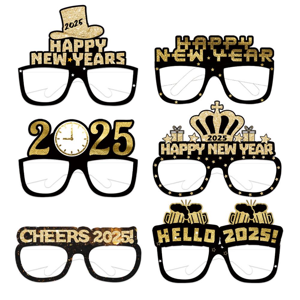 

12/6pcs Happy New Year Paper Glasses 2026 Eyeglasses Frame Photo Booth Props New Year s Eve Party Decoration Christmas Supplies