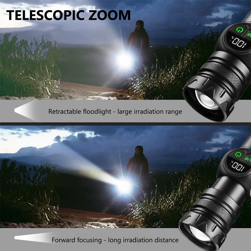 20W LED+COB High Power Flashlight Power Display Super Bright Flashlight Type-C Rechargeable Outdoor Hand Lamp for Power Outages