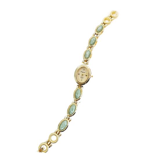 Ladies Vintage Bracelet Watch Retro Oval Dial Quartz Wristwatch Elegant Faux Gemstone Dress Watch for Office Date Party