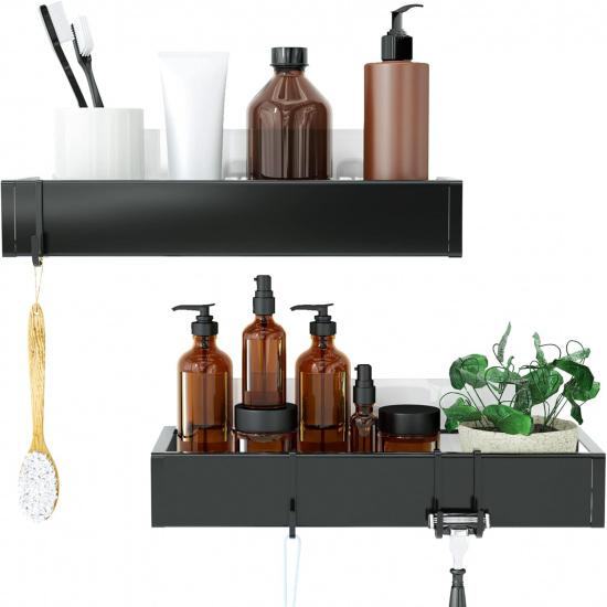 Shower Caddy, Adhesive Shower Organizer with Hooks, Shower Shelves for Inside Shower, No Drilling Shower Rack Holder, Shower Storage for Bathroom,