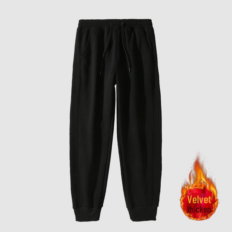 

Men s Thickened Cotton Sweatpants: Warm, Solid Color, Casual Fit with Printed Logo 4XL 180-200 lbs чёрный
