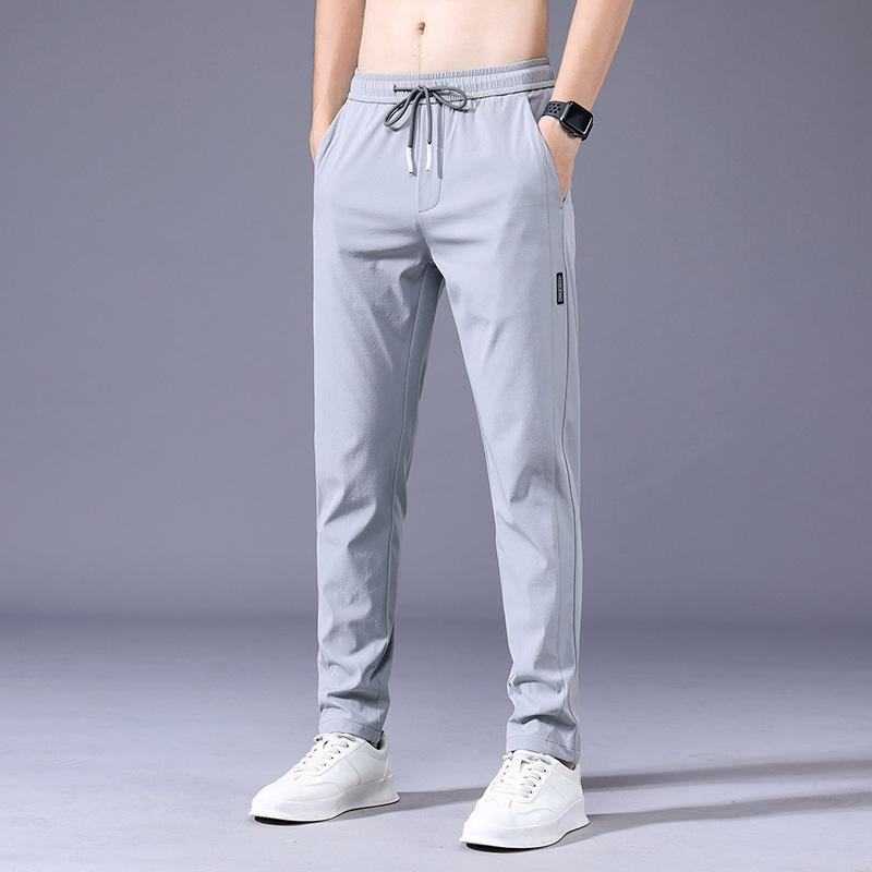 2024 Summer Thin New Ice Silk Casual Pants Men'S Sports Pants Elastic Waist Ultra Thin Long Pants