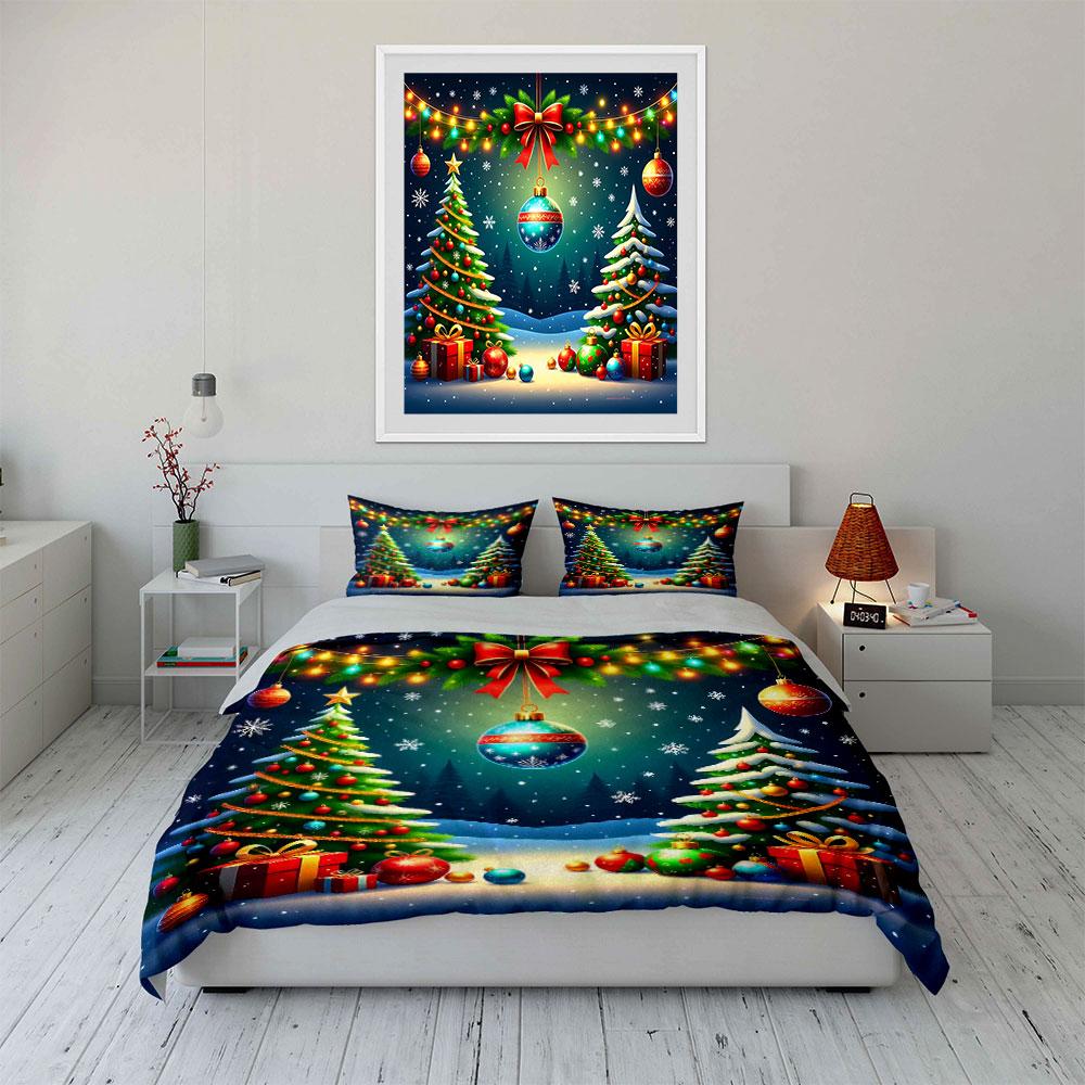 Christmas Trees and Ornaments Bedding Duvet Cover Set Duvet Cover Pillowcases (1*Duvet Cover 2*Pillowcases, without duvet insert)
