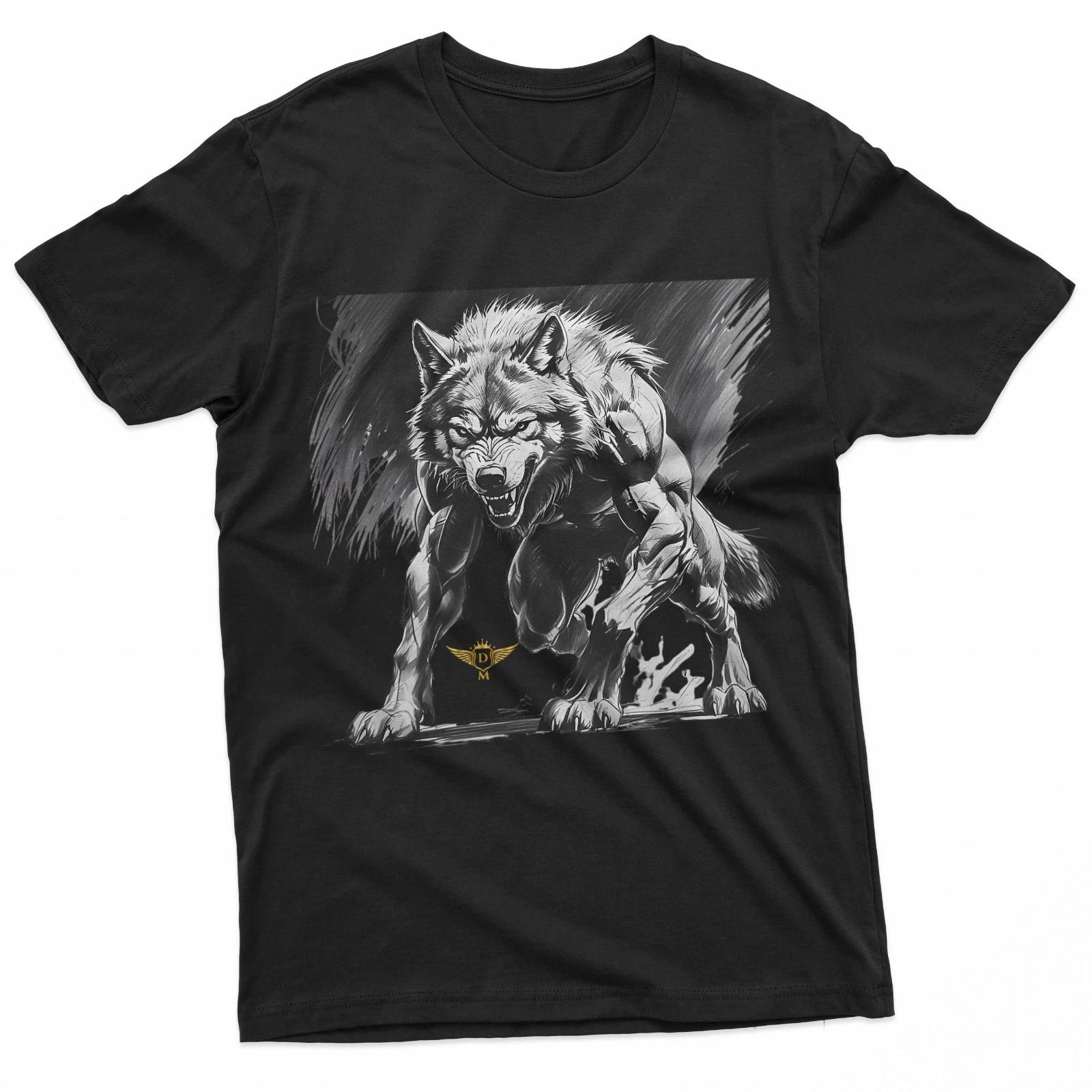 Ferocious Werewolf Head Black And White Ink Illustration T-Shirt XXL
