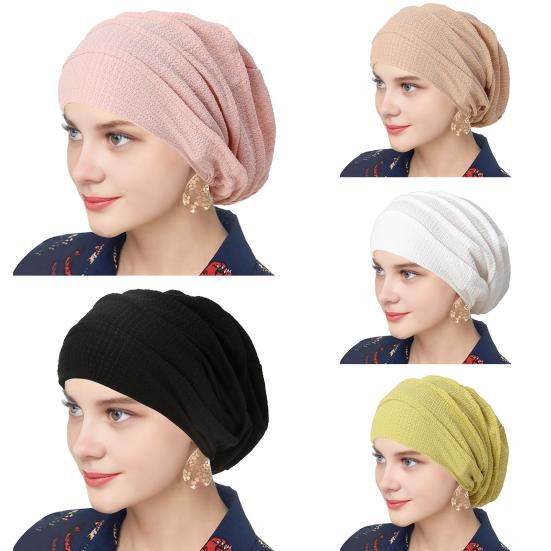 Women Hat Solid Color Pile Design Turban Hat Lightweight Breathable Solid Color Elastic Hat Outdoor Street Daily Wear