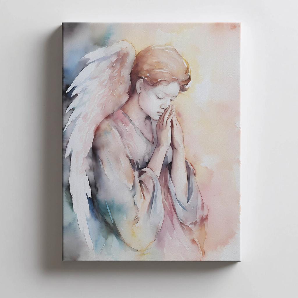Betender Engel in Pastelltönen Betender Engel in Pastelltönen, 30X40 Cm, Rahmen Holz Helle Eiche, Papier Matt 230 Gsm
