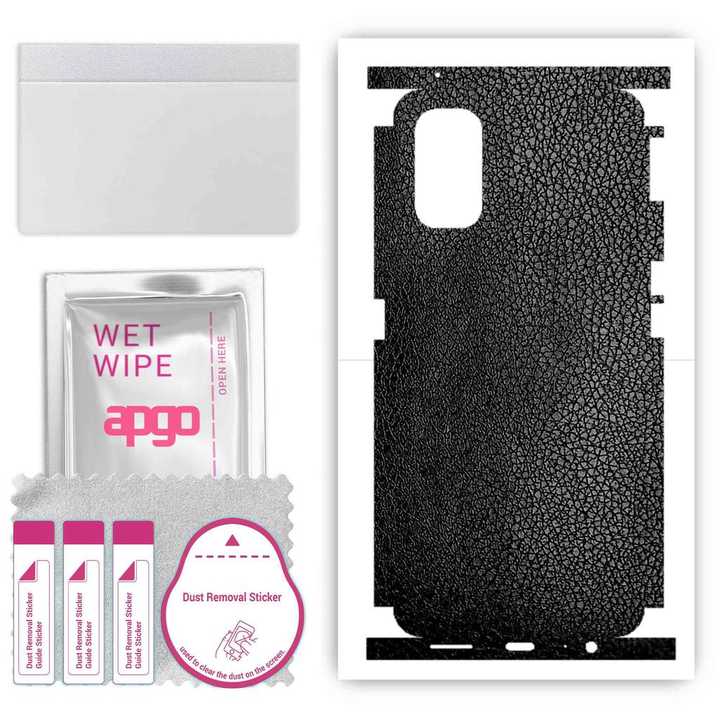 apgo Protective Skin Sticker for the Back+sides Compatible with Realme 7 Pro, Full Wrap Film, Foil, Vinyl - Pattern Black Leather