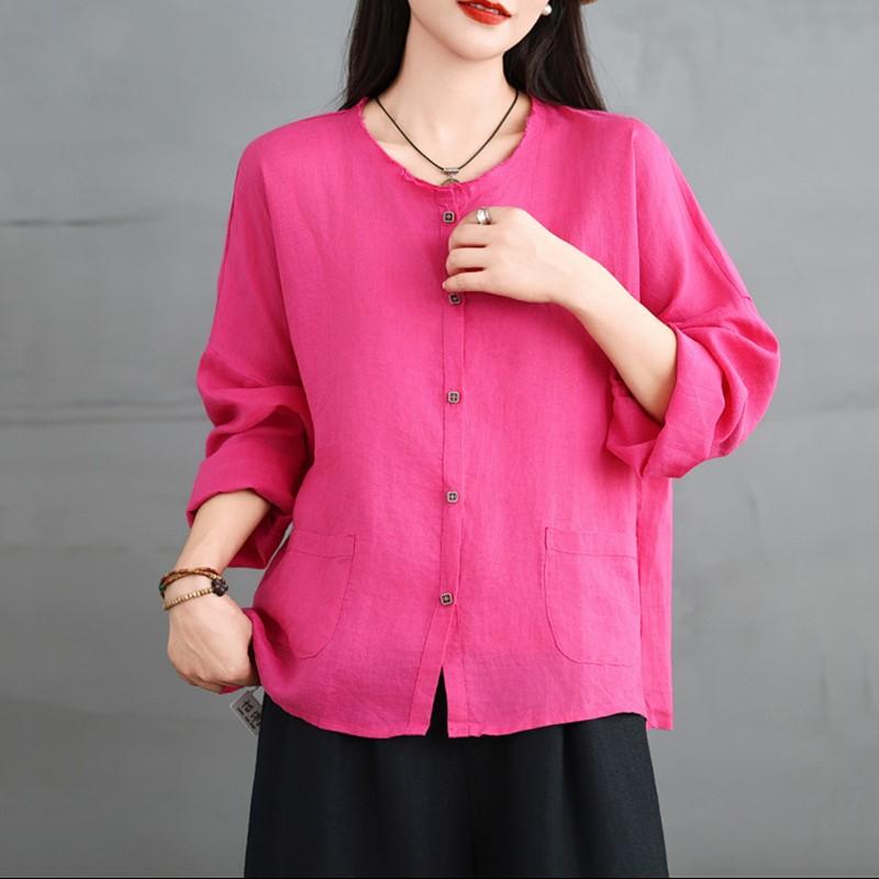 Long Sleeve Oversized Cotton Linen Vintage Shirts & Blouses for Blouse Casual Loose Spring Summer Autumn Tops Women Button Up Shirt
