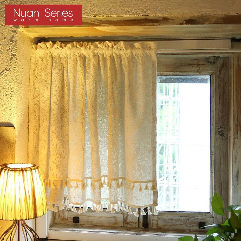 1PC Nuan Series Cotton Linen Double-layer Short Curtain Tassel Edge Partition Curtain for Kitchen Living Room Bedroom Cupboard Home Decor