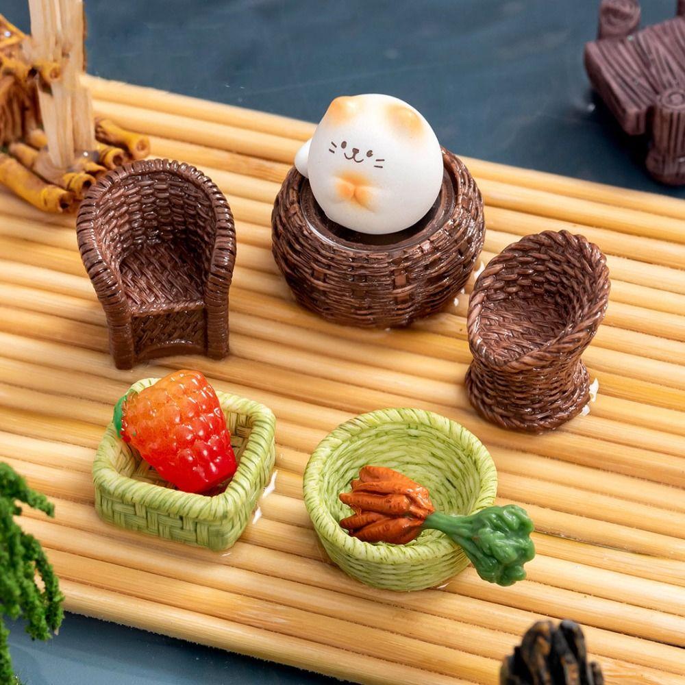 2pcs 2-4cm Bamboo Basket Chair Dustpan Dollhouse Simulation Decoration  Dolls House Accessories