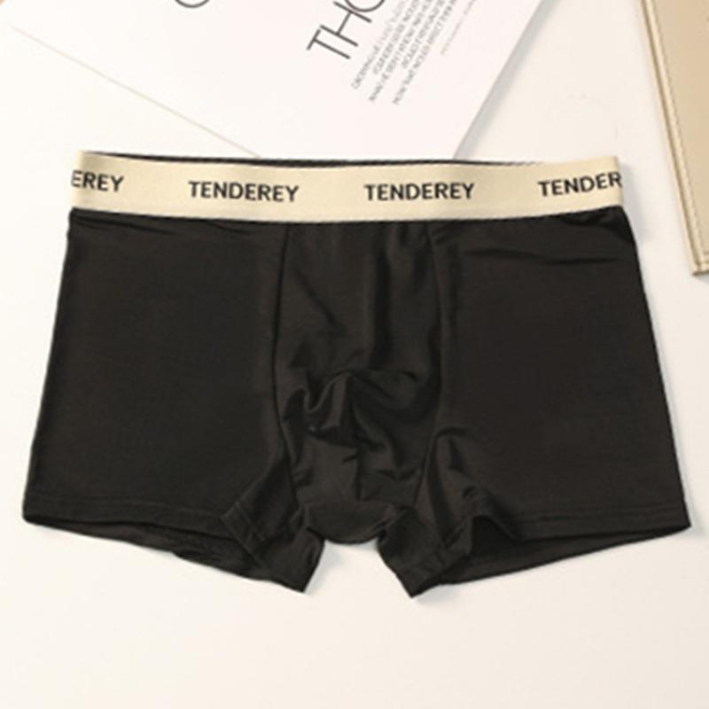 Men s Spring and Summer Thin Ice Silk No Trace Breathable Loose Teenagers Flat Angle Underwear L чёрный