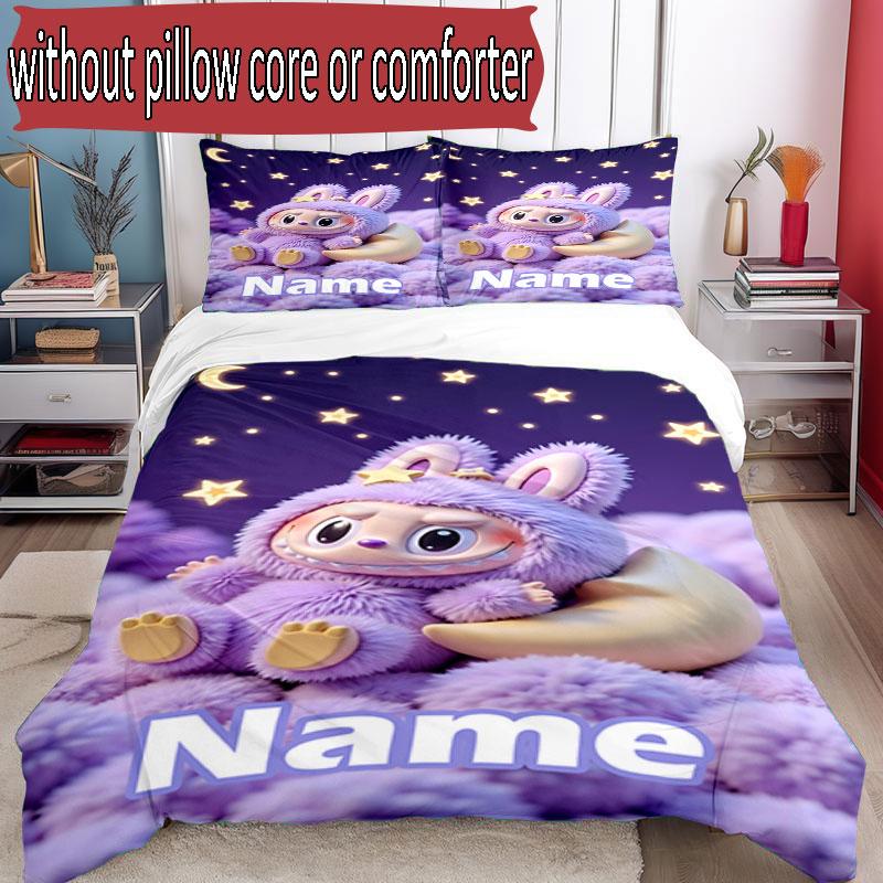 3pcs Duvet Cover Set (1*Duvet Cover + 2*Pillowcase, Without Core), Custom Name Labubu Pattern Bedding Set, Home Bedroom Decor Gift