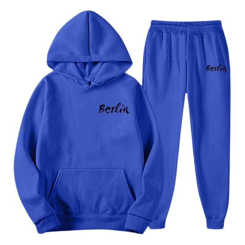 Mens Hooded Sweatshirt Set Loose Fit Printed Casual Tracksuit Fashion