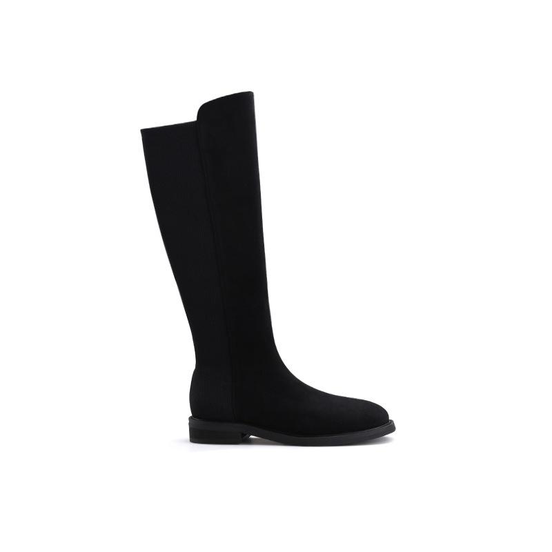 Grape Mother Korean Version Boots Splicing Design Square Head Thick Heel High Tube But Knee Thin Boots Knight Boots Women's Autumn and Winter