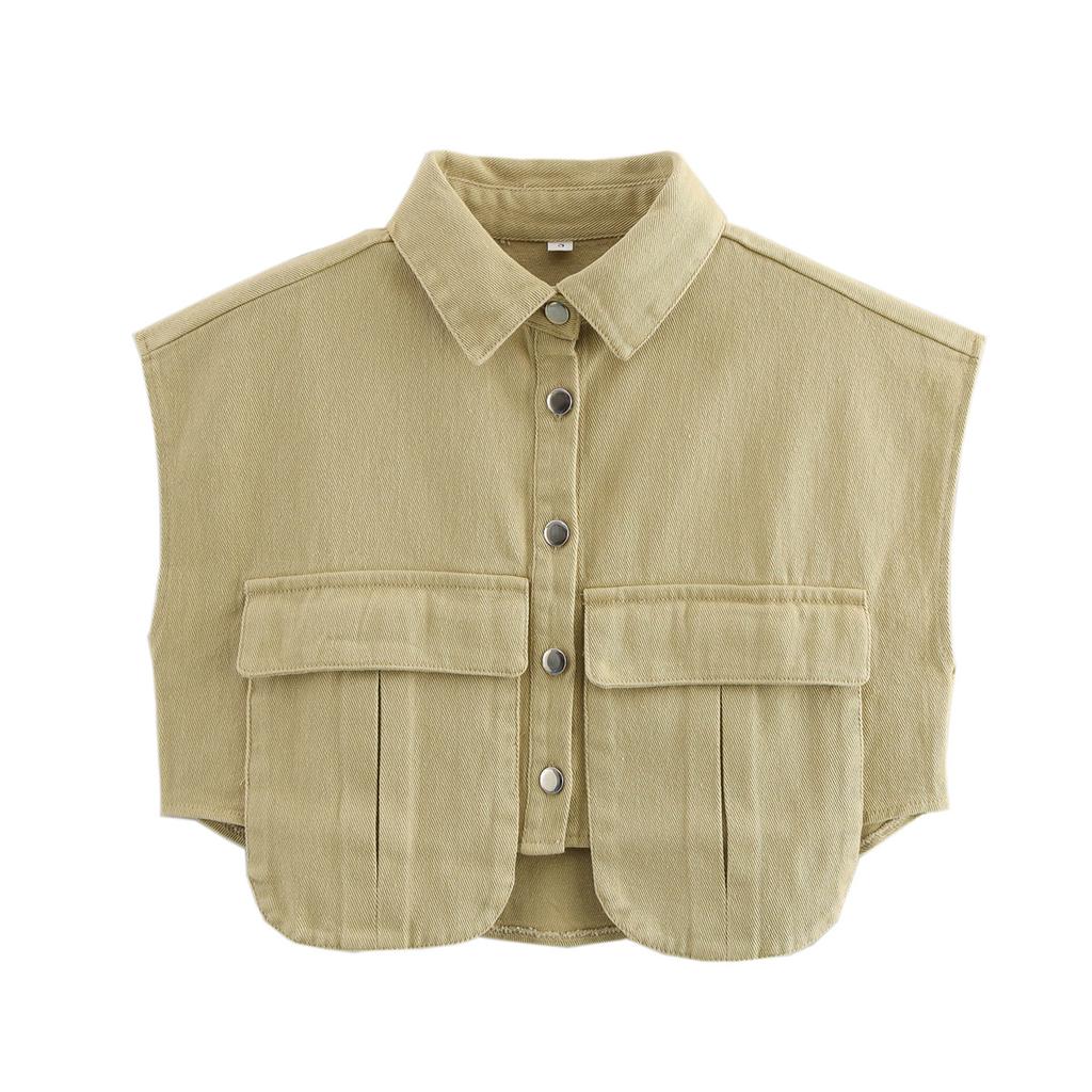 DAFIFY Women's Fashion Casual Summer Spring Solid Color Print Sleeveless POLO Neck Blouses & Shirts