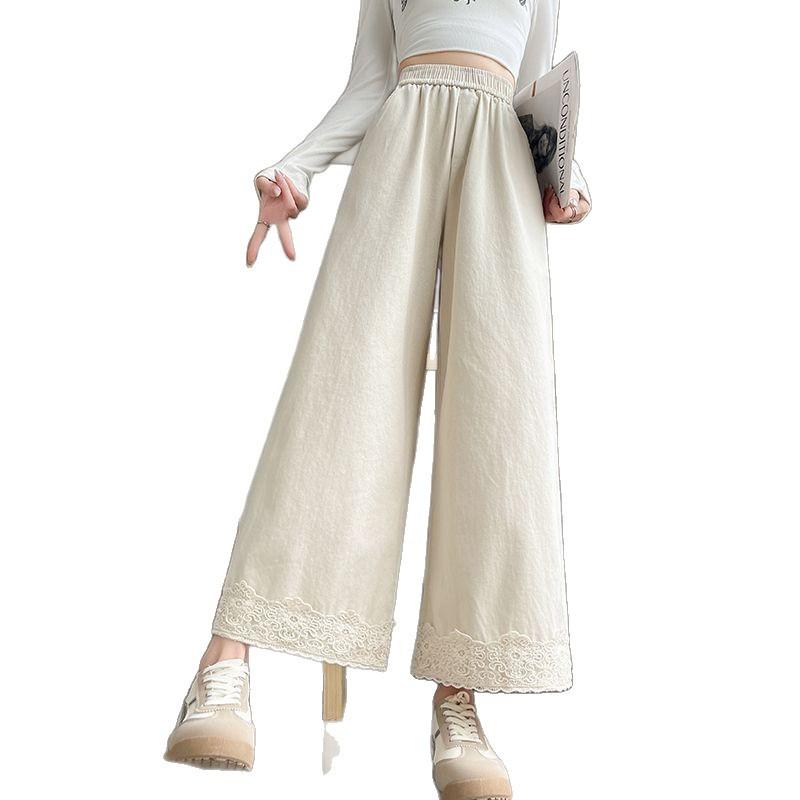 Lace Lace Splicing Pants Women Spring Summer High Waisted Wide Legged Trousers Loose Skinny Casual Stylish Straight