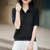 Zhenxu Women's Tencel Linen Polo Knit Top