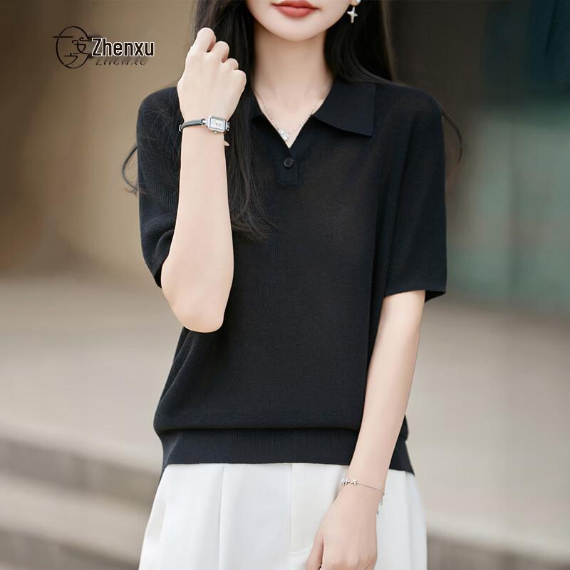 Zhenxu Women's Tencel Linen Polo Knit Top