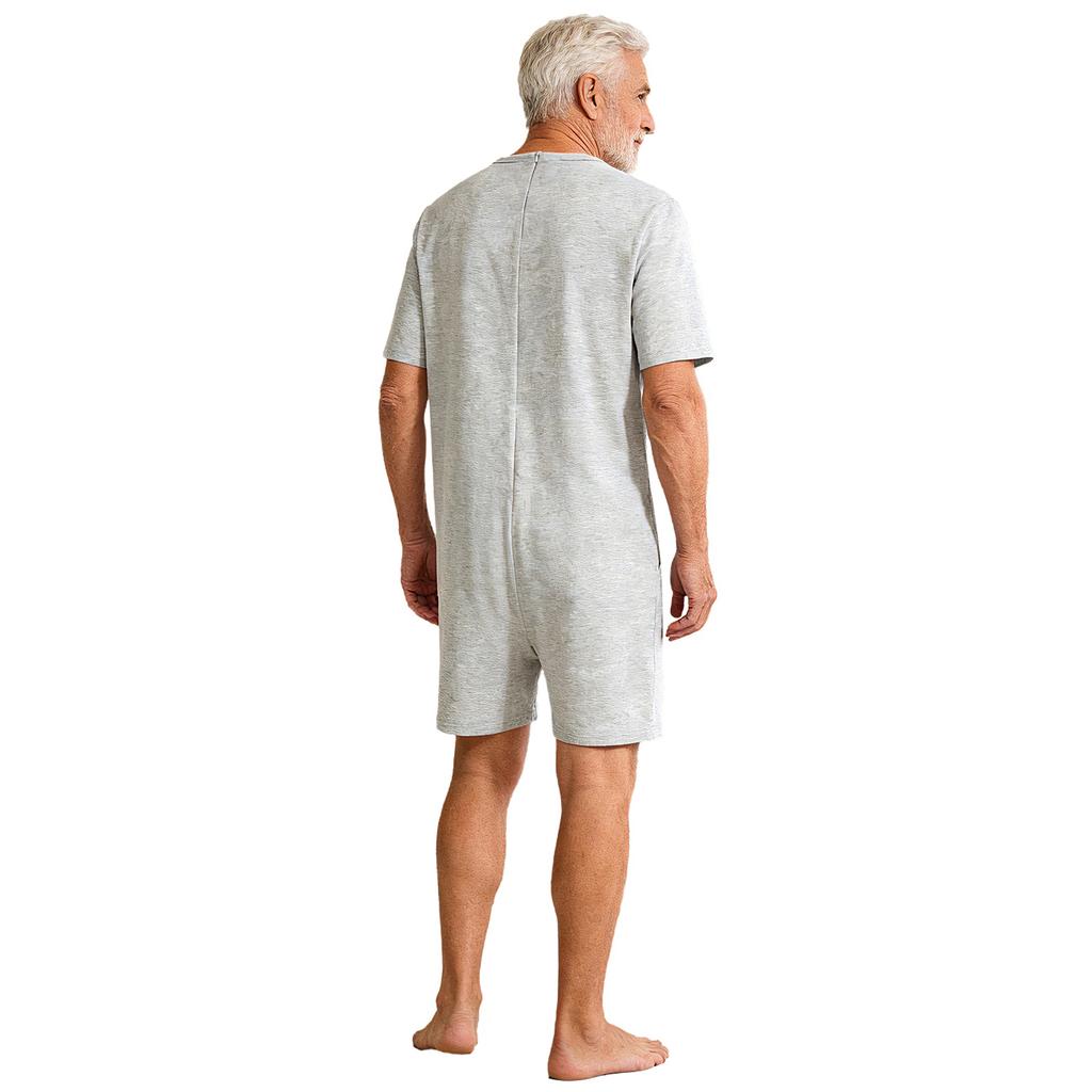 Women’s Special Needs Adaptive Romper Short Sleeve Shorts Bottom Back Zipper Bodysuit with Feeding Tube Access for Daily Care