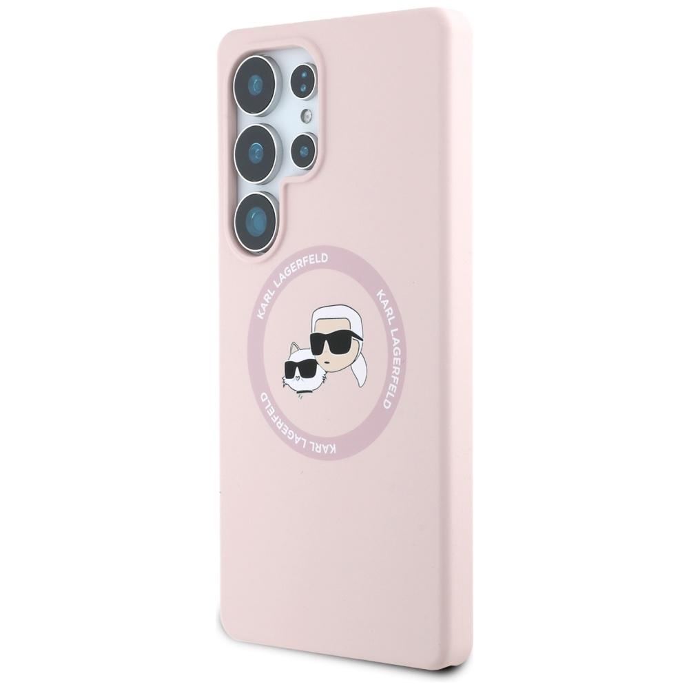 Hülle Karl Lagerfeld Silikon Doppelköpfe und Kreis Magsafe für Samsung Galaxy S25 Ultra Pink