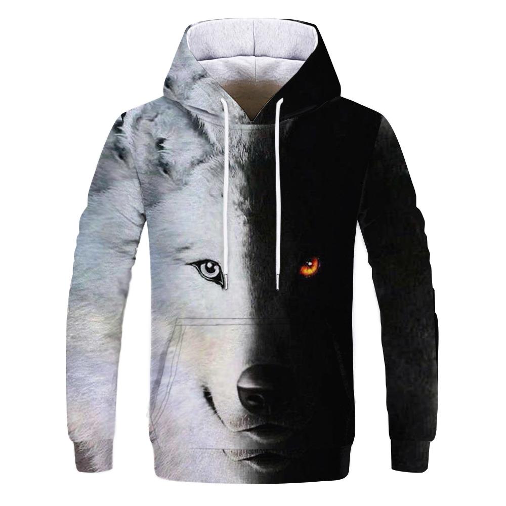 Spring Autumn Men's Junior Wolf Hoodie Fashion 3D Wolf Printing Loose Streetwear Funny Animal Street Hip Hop Casual Sweatshirt