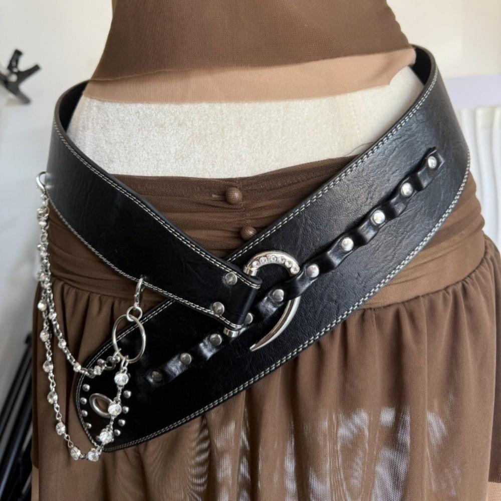 Heavy-Duty Rivet Leather Belt Y2k Dress Jeans Belt Niche Design Women's Waist Belt  Jeans Accessory