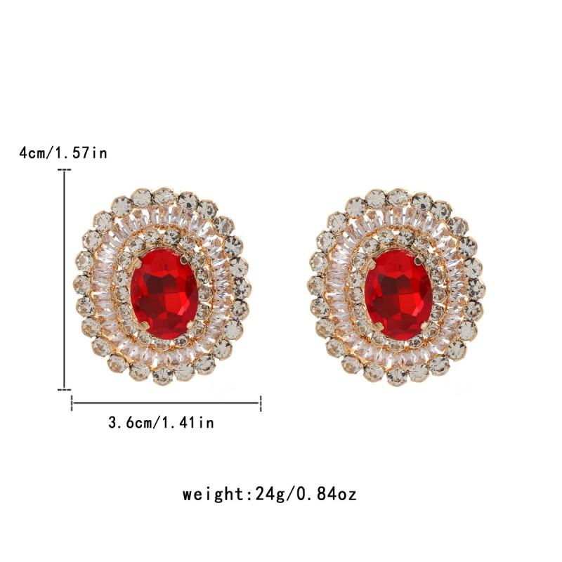 Geometric Zircon Stud Earrings Women Black Gold Green Red Minimalist Vintage Chic Fashion Jewelry