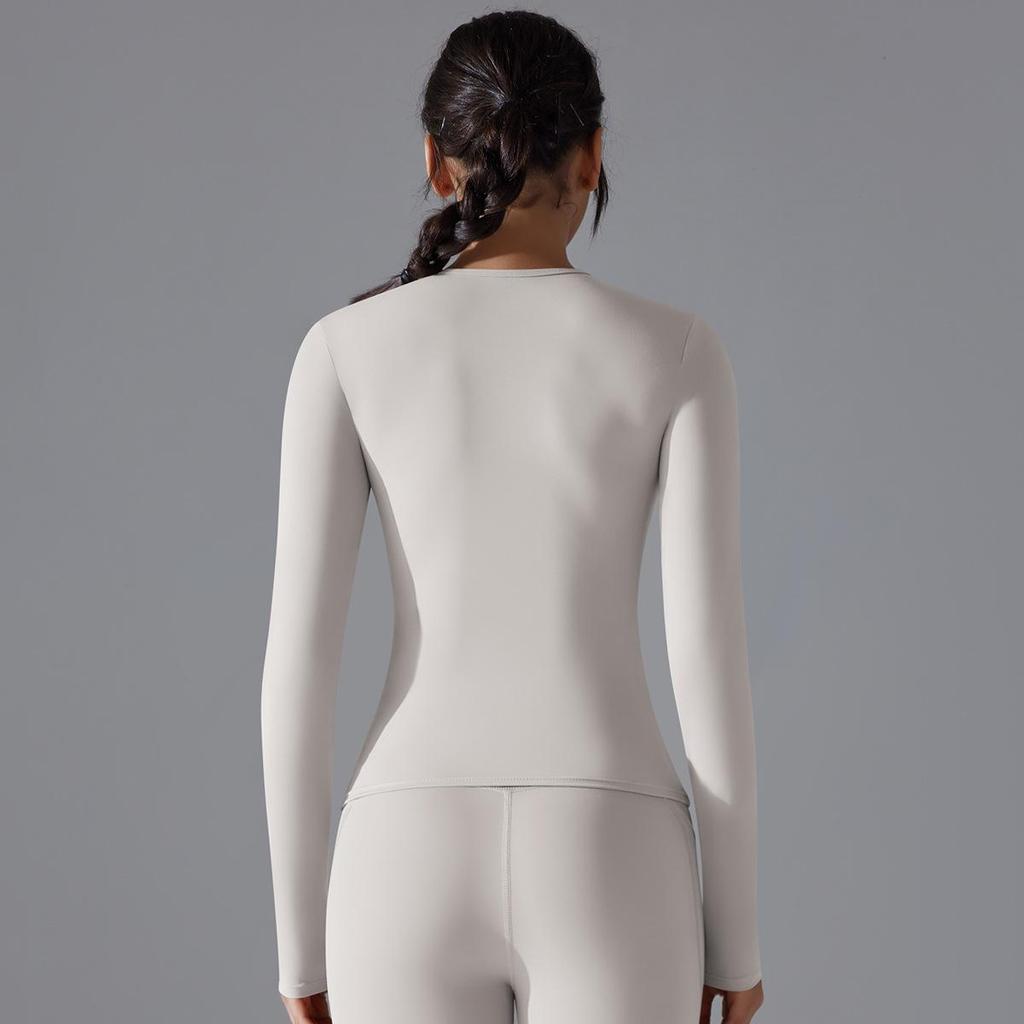 Women's Double-Sided Brushed Long-Sleeve High-Elastic Sports T-Shirt